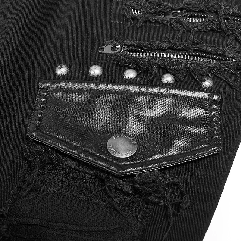 Punk Women Trousers Black Long Pants Holes Patchwork Pencil Pants Fashion Women Clothes