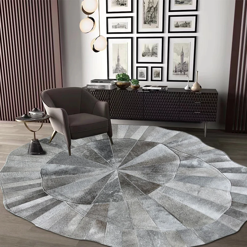 

European Type Grey Cowhide Rug Carpet Patchwork Irregular Real Skin Handmade Mat Luxury Bedroom Decor