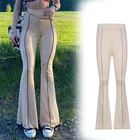 Женские винтажные расклешенные джинсы, цвета хаки, Y2K, узкие спортивные штаны в стиле 90-х, простые длинные брюки, штаны для ежедневной носки