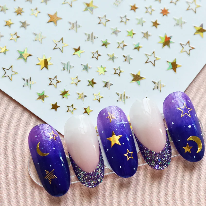 

1pcs Star 3D Nails Art Sticker Gold/Silver/Black self-Adhesive Sliders DIY Manicure Accessories Decoration new