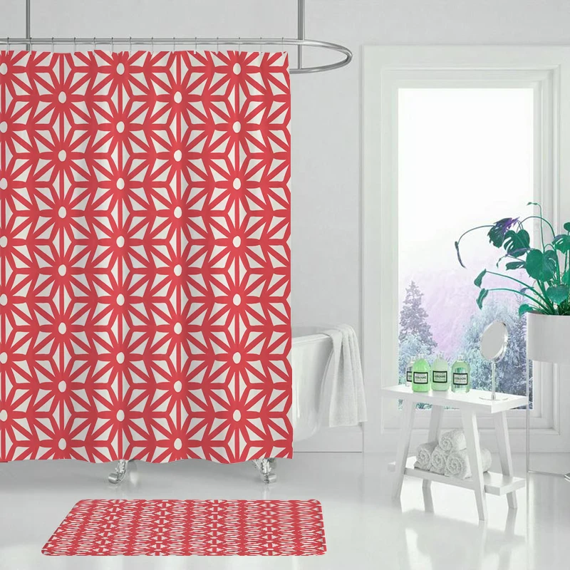 Geometric shower curtain leaf bathroom bathtub waterproof | Дом и сад