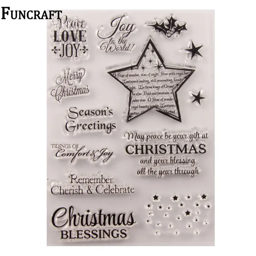 1 лист Звезды Рождество благословение буквы ясные резиновые штампы для