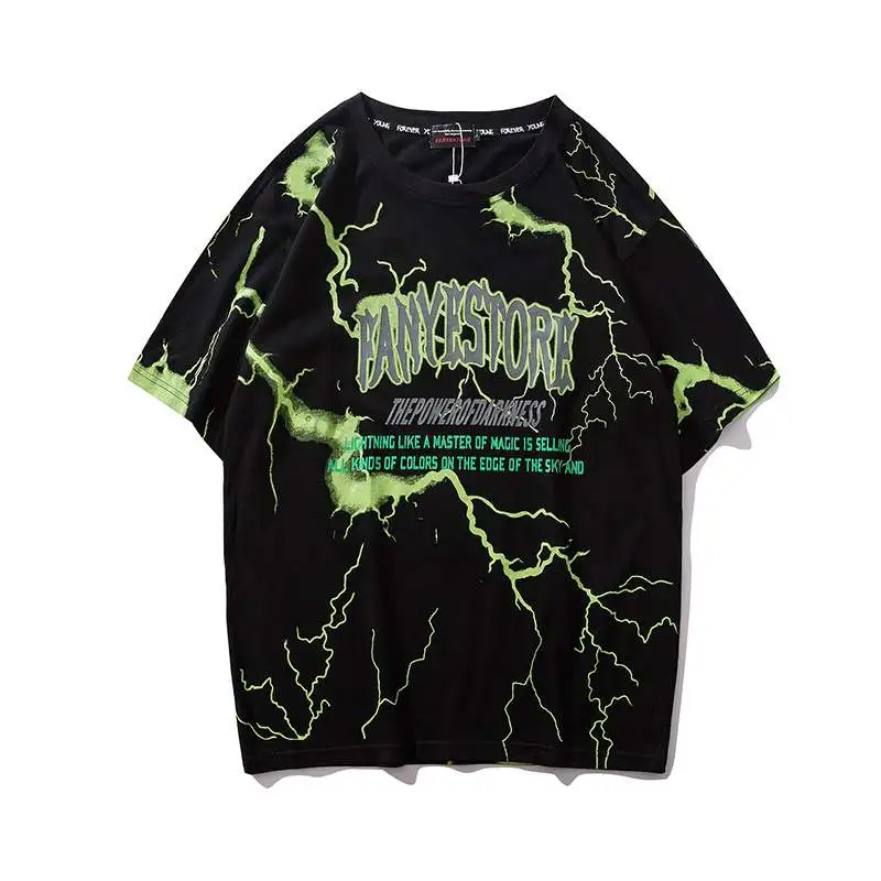 

Mens T Shirt Dark Lightning Tshirt Hip Hop Streetwear Summer Cotton Harajuku T-Shirts Short Sleeve Tops Tees Street Wear