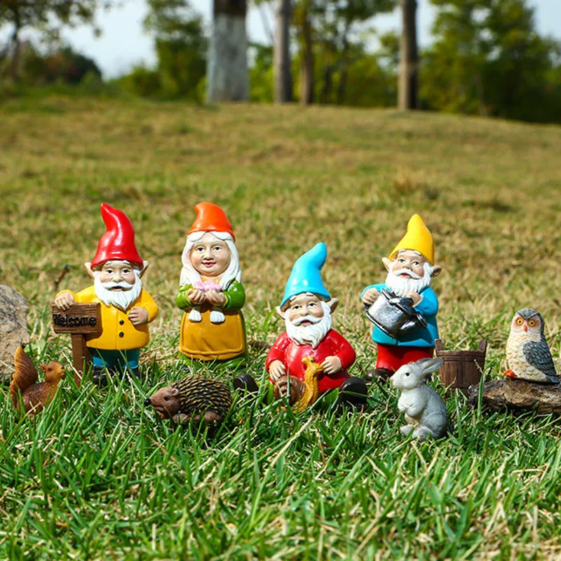 

10pcs Dwarf Gnome Animals Garden Statue for Yard Patio Porch Garden Decorations Outdoor Indoor Ornament RT88