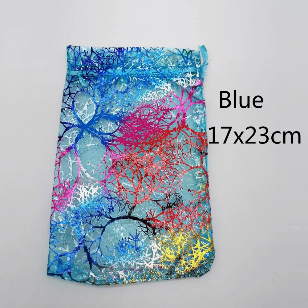 Blue 17x23cm 500 шт. синяя Коралловая органза сумка мешок со шнурком сумка шкатулка для украшений Подарок для СР Рождественская коробка витрина для украшений сумки - Цвет: Blue 17x23cm