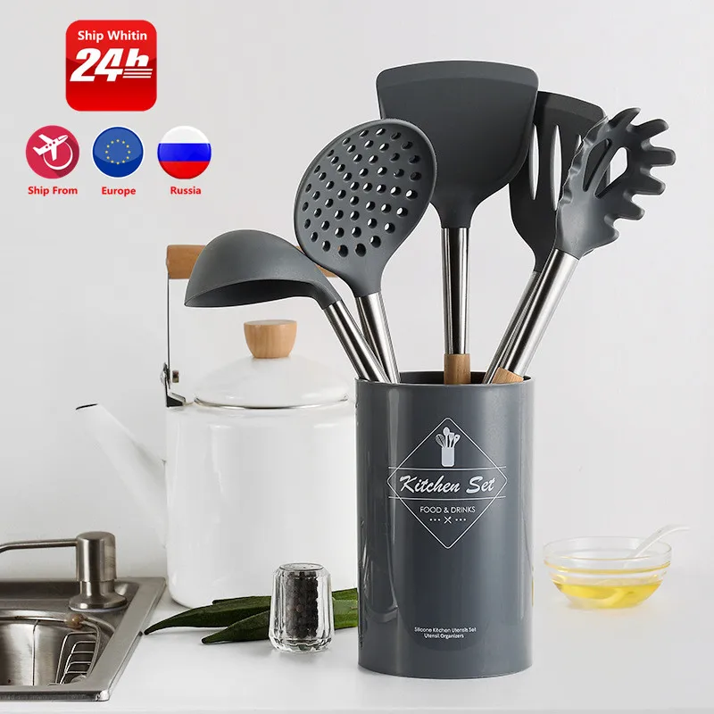 silicone kitchen utensils set cooking tools kitchenware spoon spatula egg beaters gadget cookware accessories supplies free global shipping