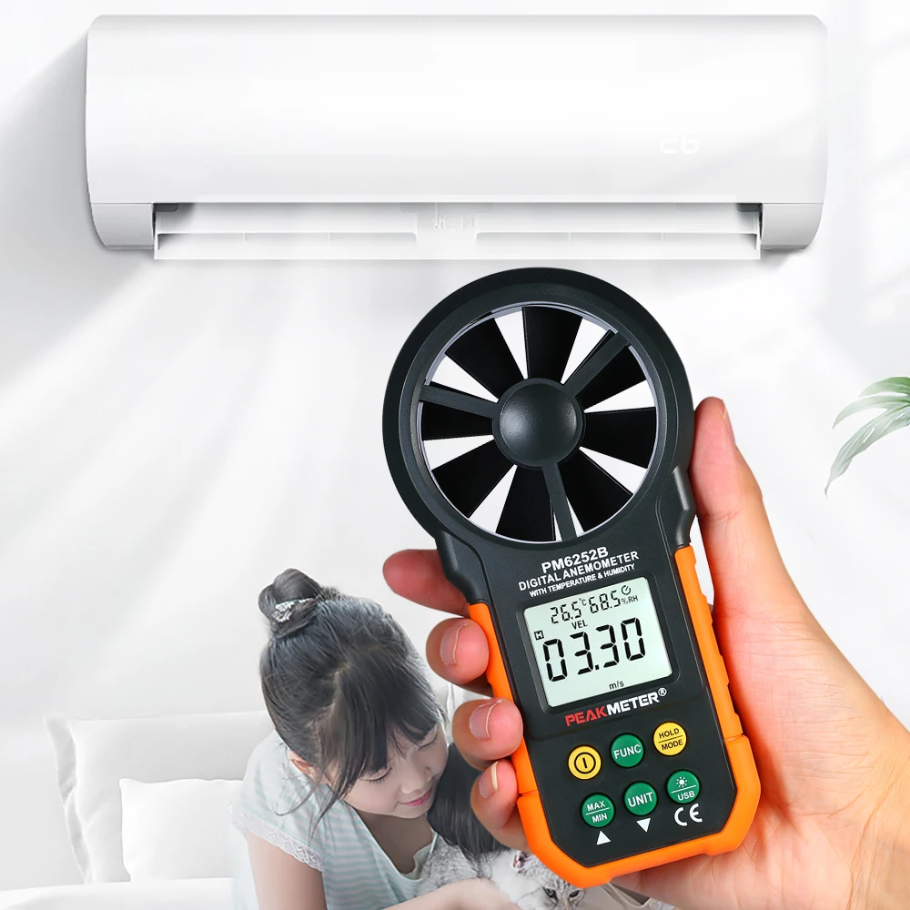 

Digital Anemometer Wind Speed Meter LCD Digital Anemometer Sensor Air Volume/Temperature/Humidity for Weather Collection Surfing