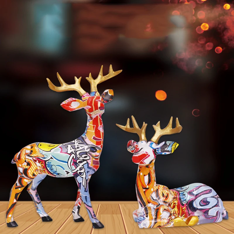 

European Geometric Couple Deer Resin Figurine Crafts Multicolor Home Decor Ornaments Office Living Room Decoration Accessories
