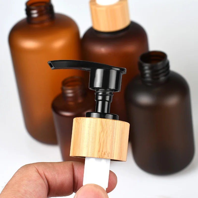 Natural Eco-friendly 8 oz 250ml 500ml plastic pump bottles pet shampoo bottle with bamboo black lotion lids white perfume caps
