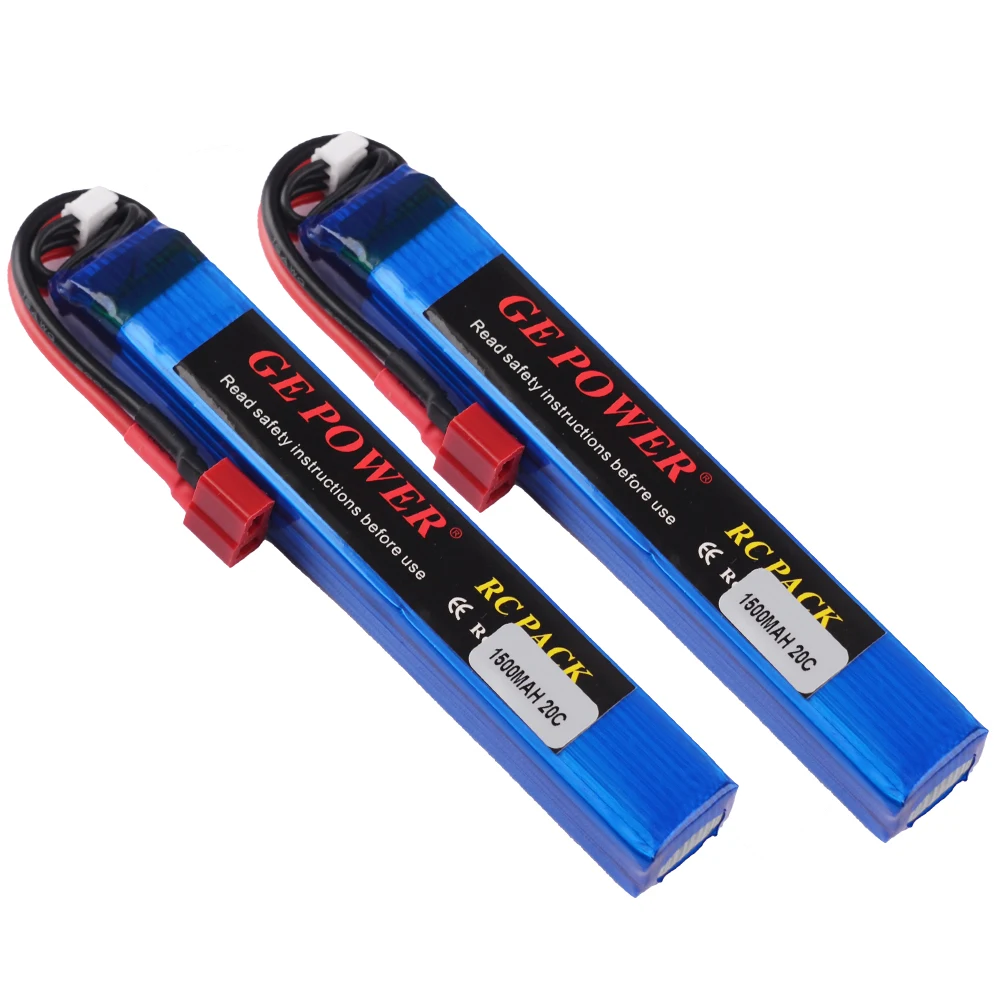 1pcs GE Power 7.4V 11.1V 2S 3S 1500mAh 20C Tamiya/XT30/SM/T Plug Lipo Battery For Electric Gun / Mini Airsoft / BB Air Pistol