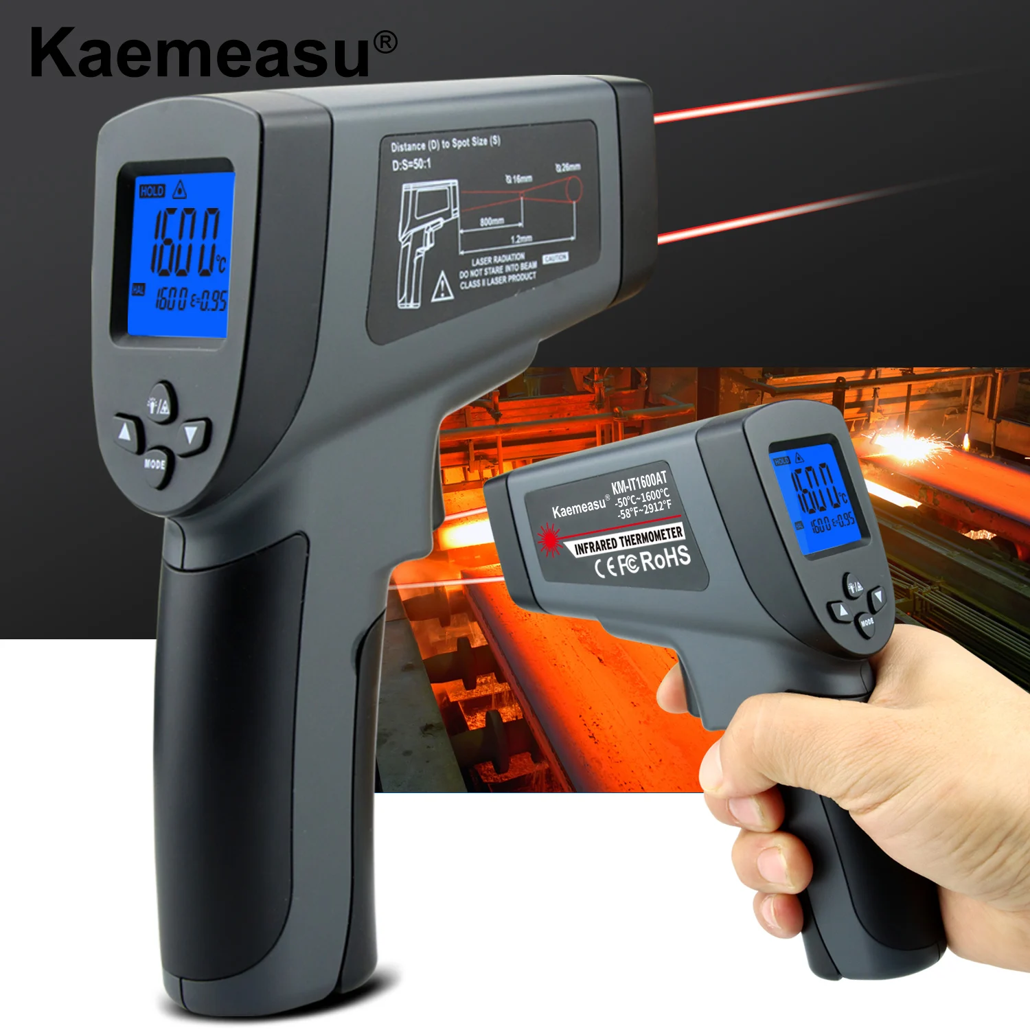 Профессиональный инфракрасный термометр Kaemeasu 50:1 двойной лазерный