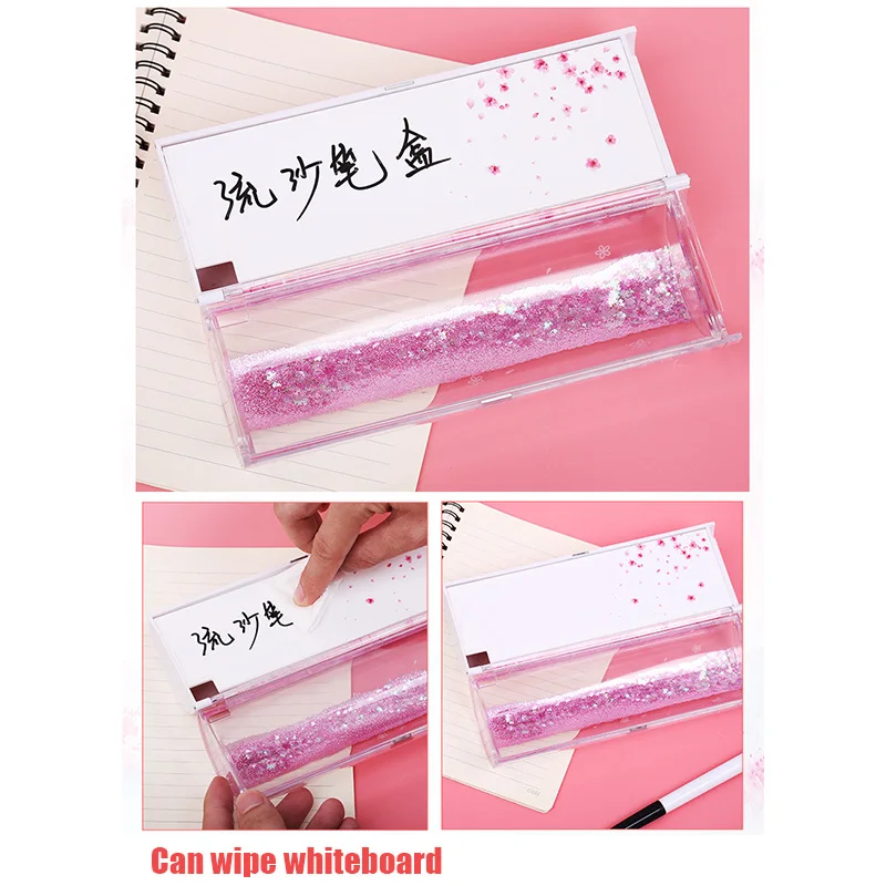 

Quicksand Stationery Box Translucent Creative Cylindrical Pencil Case Multi-Function Pen Case Portable Office School Storage Bag