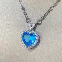 huitan luxury bluegarnet heart cz womens necklace for engagement wedding bright color delicate lady%e2%80%99s jewelry party love gift