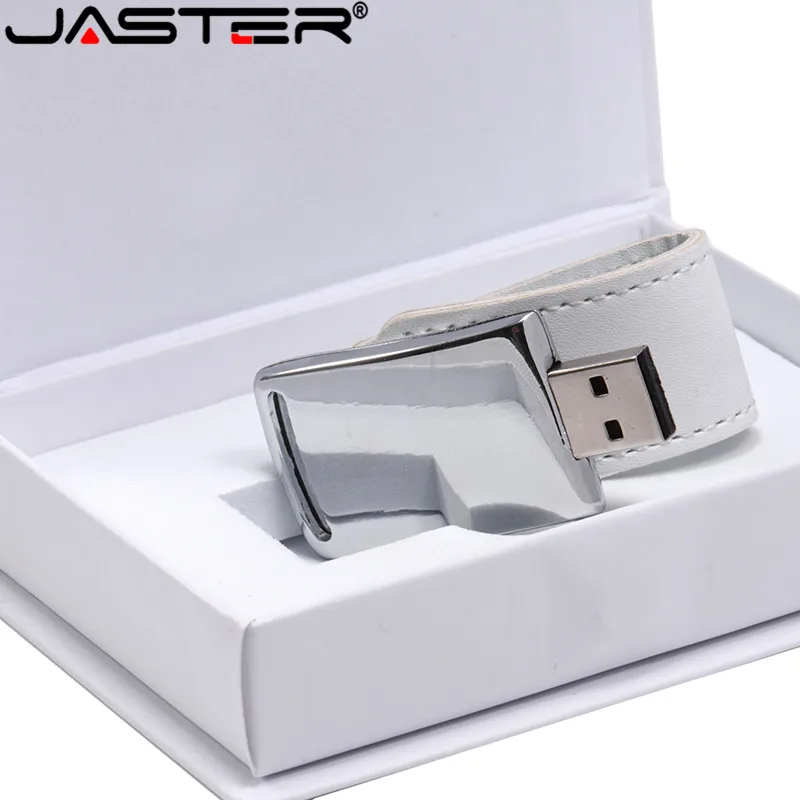 

JASTER custom LOG white leather case with black carton usb 2.0 memory flash stick pen drive, free shipping