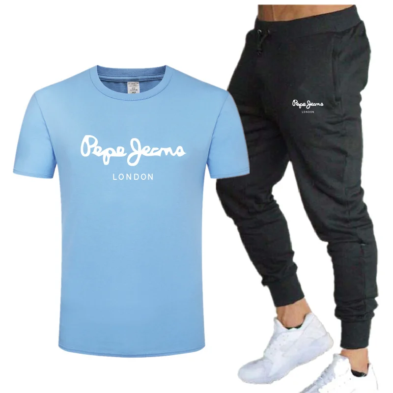 

2021 Summer Fashion Casual Brand Men's Sports Suit Track Suit Men's Sports Suit Short-sleeved T-shirt 2-piece Set Clothing