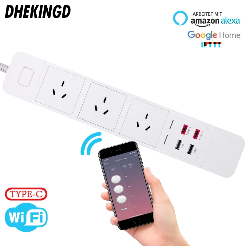 Wifi Smart Power Strip  3  AU Plugs 3 AC Outlets 2 USB  2 Type-c Charging  Station Work with ECHO Alexa Google Home IFTTT