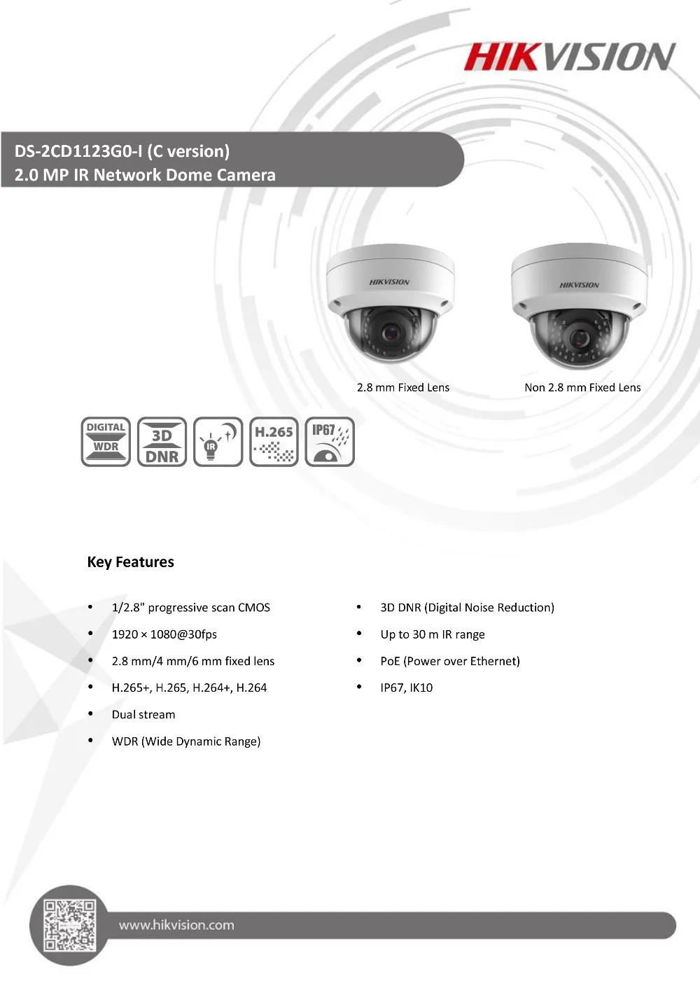 Hikvision DS-2CD1121-I 2MP купольная POE IP камера с функцией 3D DNR ИК 30 М Сеть IP67 H.265+ обновленная версия DS-2CD1123G0-I