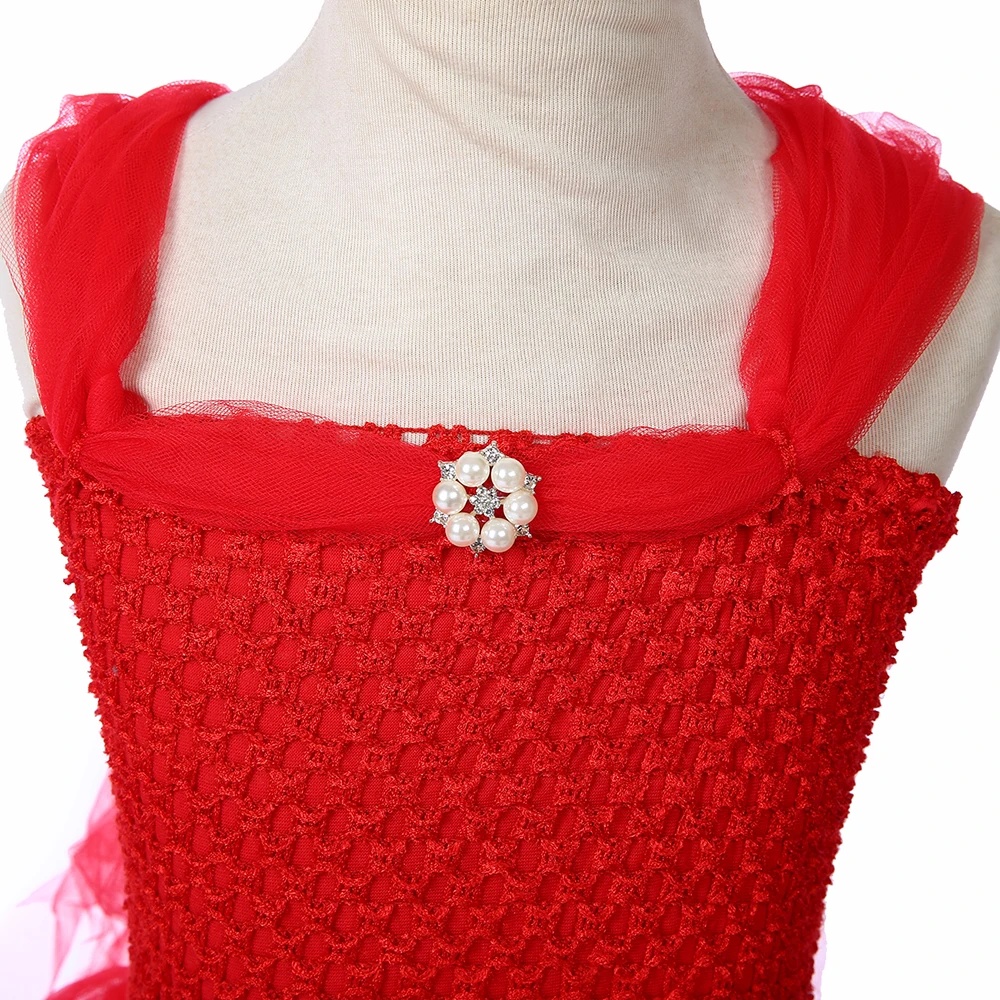 Red Princess Tutu Dress Ankle-Length Girl Kids Birthday Party Child Tulle Flower Dresses for Weddings Pageant Gown | Детская одежда и