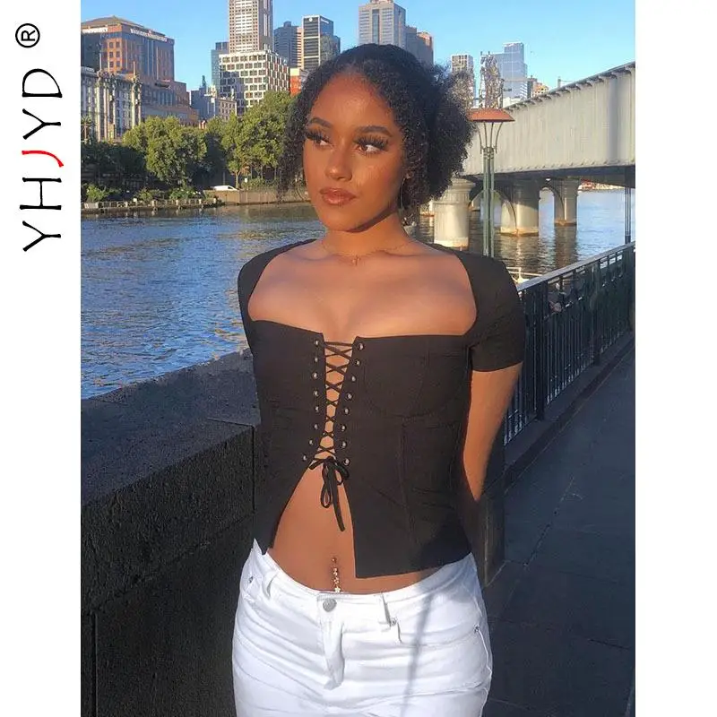 

Женские футболки YHJYD Cyber Y2k, черные, белые, винтажные, сексуальные, с вырезами, корсет, укороченный топ, Женская фея, одежда для гранжа