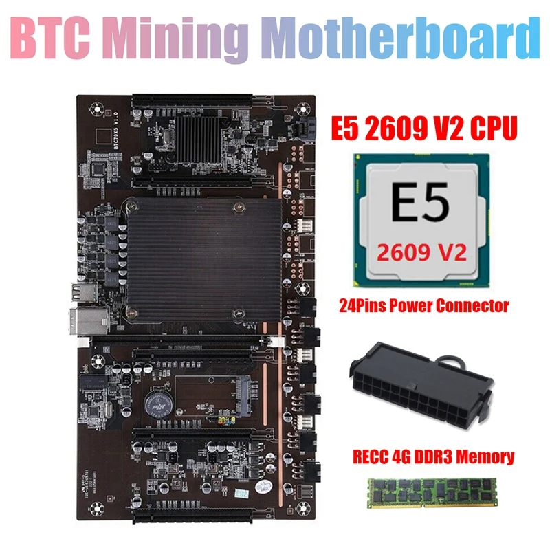 

Материнская плата H61 X79 для майнинга BTC с ЦП E5 2609 V2 + RECC 4G DDR3 ОЗУ + 24-контактный разъем, Поддержка графического процессора 3060 3070 3080
