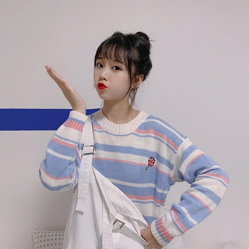 Женский джемпер 2020 милые толстые свитера милый свитер в радужную полоску с