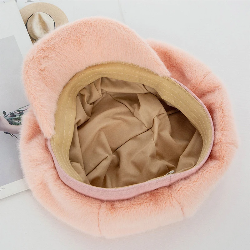 Кепка из искусственного кроличьего меха Корейская восьмиугольная бейсболка