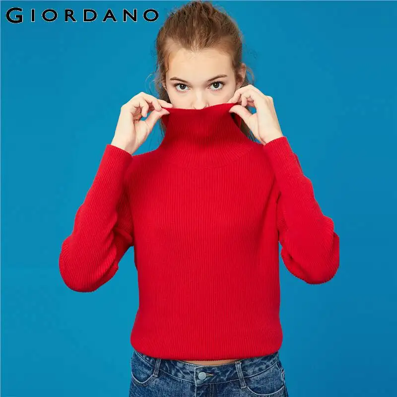 Giordano женская вязаная кофта с высоким воротом и длинными рукавами из натурального хлопка
