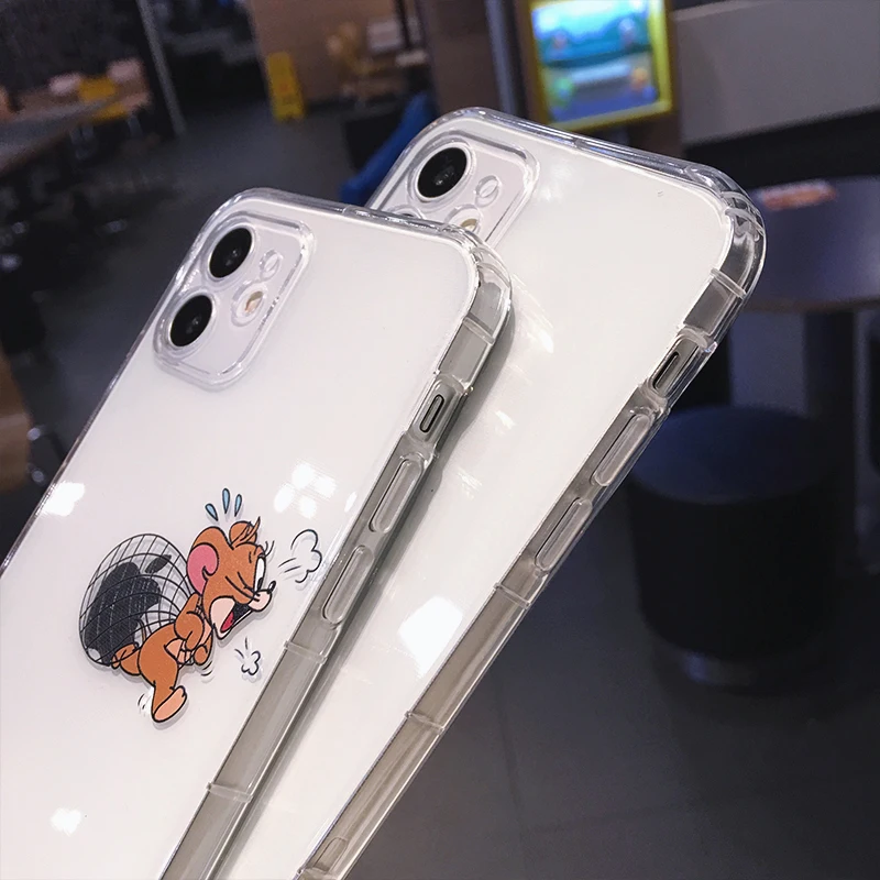 

Cute Cartoon Cat Mouse Couple Phone Case For iPhone 12 Pro Max 11 X XS XR 7 8 Plus Mini Funny Creative Transparent Soft Cover