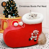 christmas pet cat bed house with mat cozy cat nest kennels for cats kittens winter warm sleeping pet products home decoration