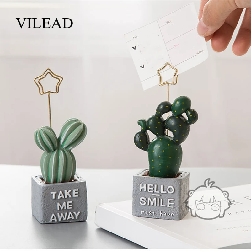 VILEAD 11 см Смола кактус папка для сообщений фигурки креативный мультфильм маленький Бонсай завод фото папка визитная карточка держатель для заметок