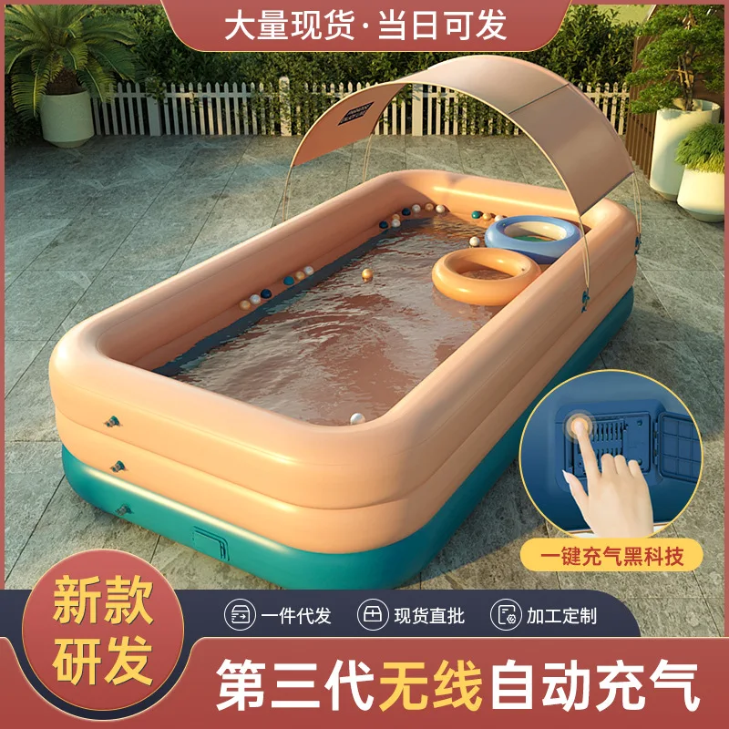

PVC sunshade wireless automatic inflatable swimming pool household children's pool baby outdoor plastic covered pool