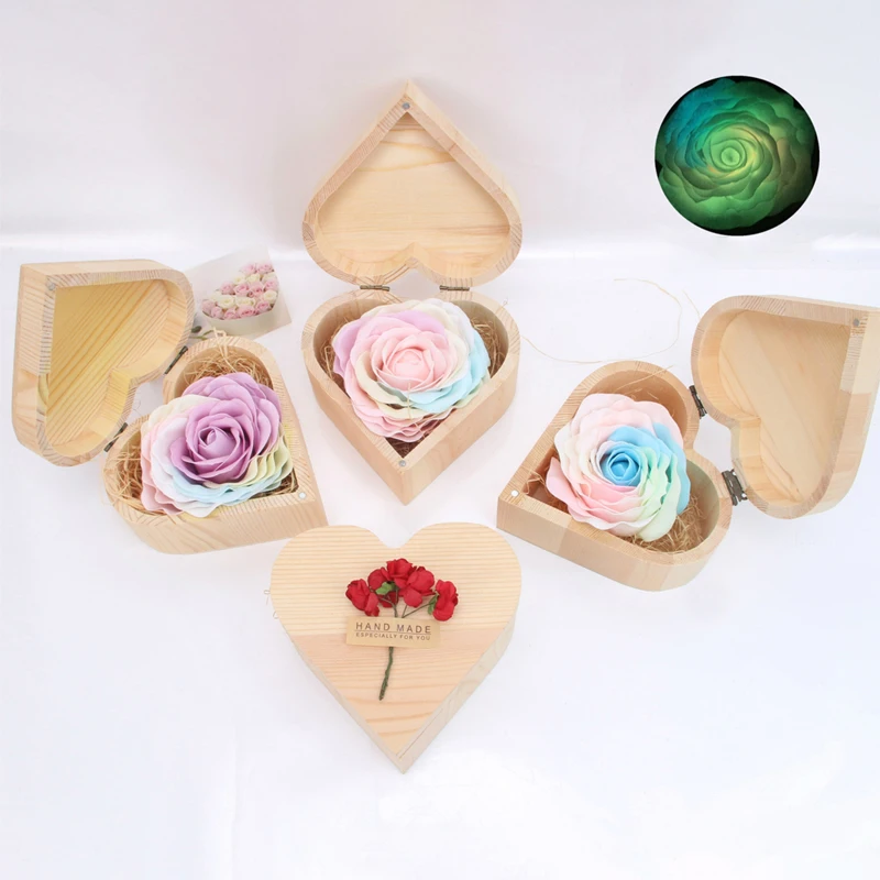 Светящееся мыло роза с деревянной коробкой имитация вечности цветок Радуга день