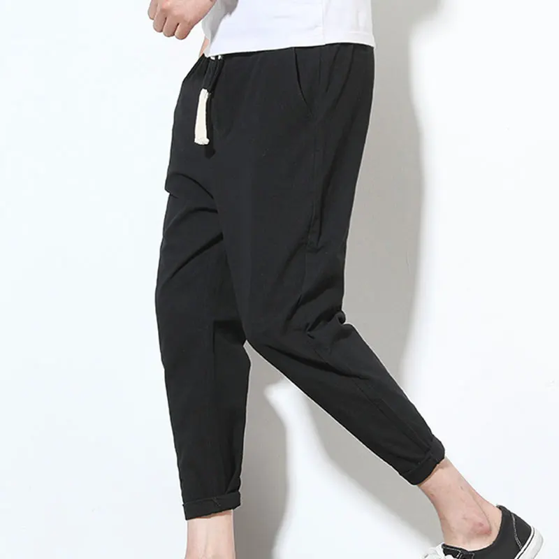 Мужские брюки-карандаш из полиэстера и хлопка повседневные тонкие брюки до