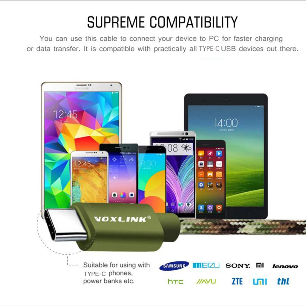 Зарядный кабель VOXLINK USB Type C для Samsung S8 S9 Note 9 8 Xiaomi mi8 mi6|Кабели мобильных телефонов| |