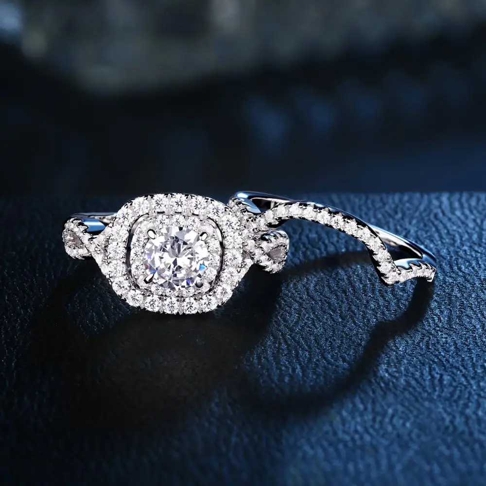 Newshe 2 шт. наборы свадебных колец классические ювелирные изделия 1.9Ct AAA CZ подлинные 925 стерлингового серебра обручальные кольца для женщин JR4844
