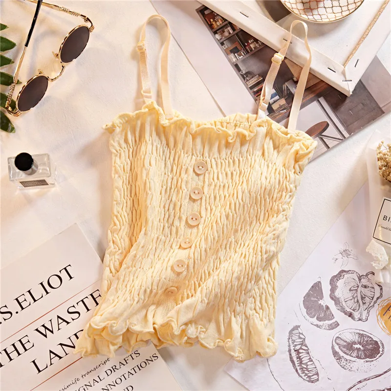 Топ женский трикотажный на пуговицах со складками без рукавов|Топы| |