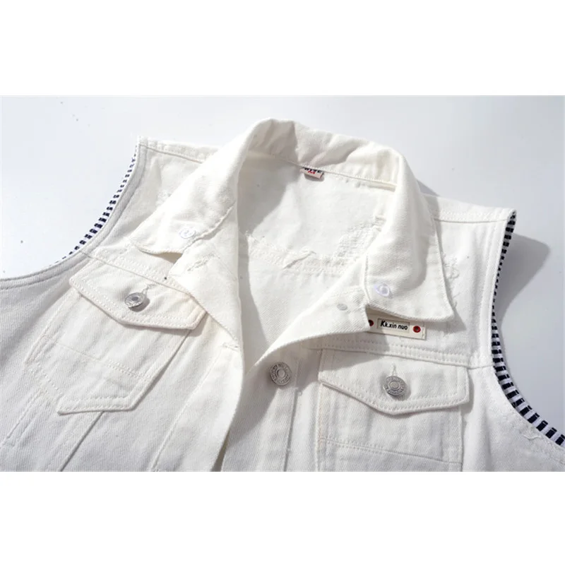 

Spring Autumn Denim Vest Women Jacket Jean Coat Vintage Cardigan Sleeveless Waistcoat Turn-down Collar Cowboy Vest White M478