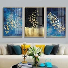 Настенный комплект из 3 предметов модульная Художественная Картина на холсте абстрактный золотой цветок бабочка домашний декор живопись печать плакатов Гостиная рамка