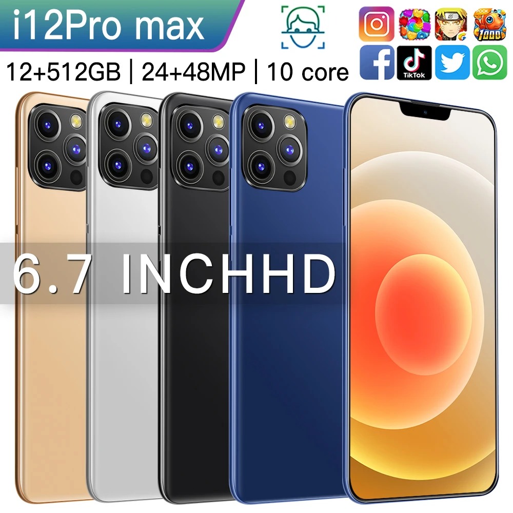 

5G Global Version Sansumg i12Pro Max Smartphone 6.7Inch Snapdragon888 i12 Pro Max Mobile Phone 12+512GB Dual SIMCellphone