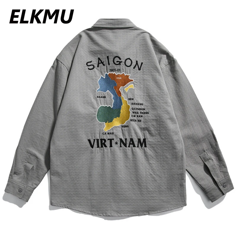 

Мужская рубашка с длинным рукавом ELKMU, уличная рубашка в стиле Харадзюку, с принтом карты, для лета и осени, рубашки унисекс, топы в стиле хип-...