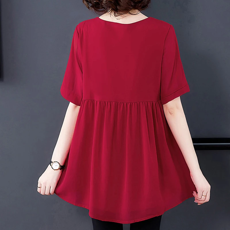 

2020 New Summer Chiffon Short Sleeve Blouses Shirts For Women Casual Loose Ladies Tops Female Blusas Plus Size M- 2XL Clothing