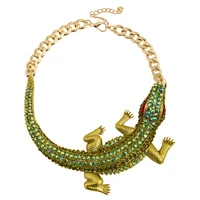 fashion exaggeration alloy rhinestone necklace high quality all rhinestone green crocodile clavicle chain necklace for women