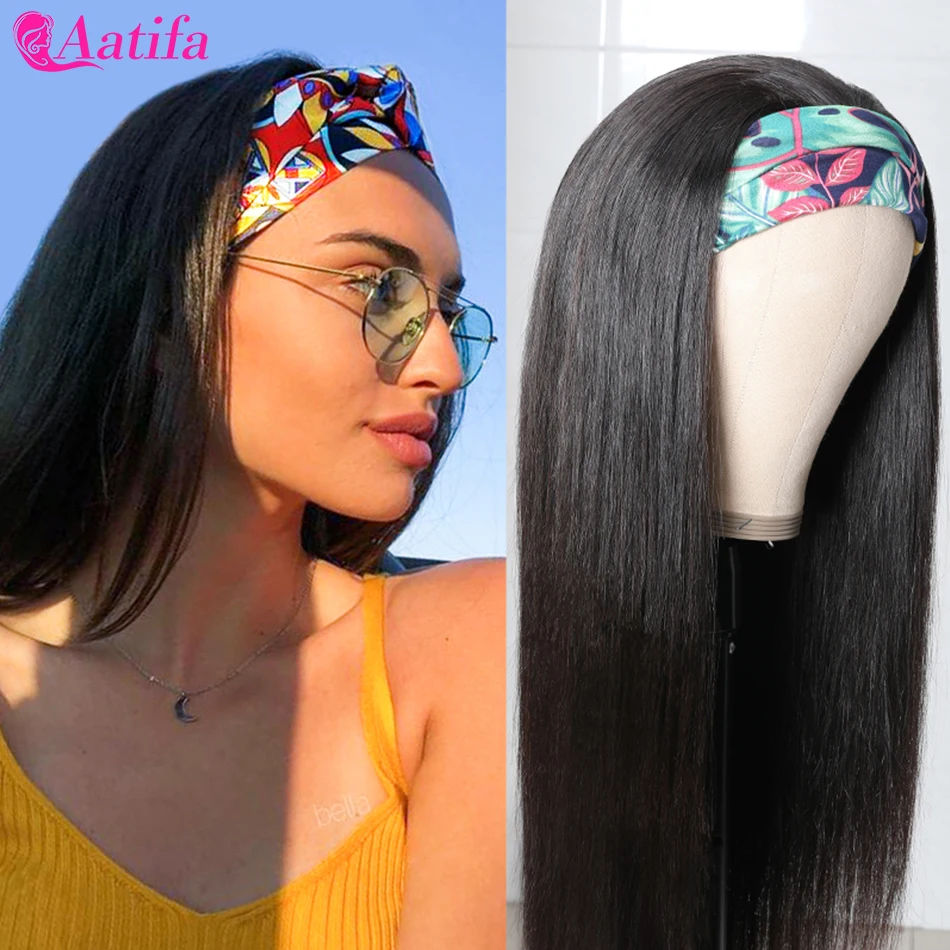 Прямой парик с головной повязкой 100% парики из натуральных волос бразильский