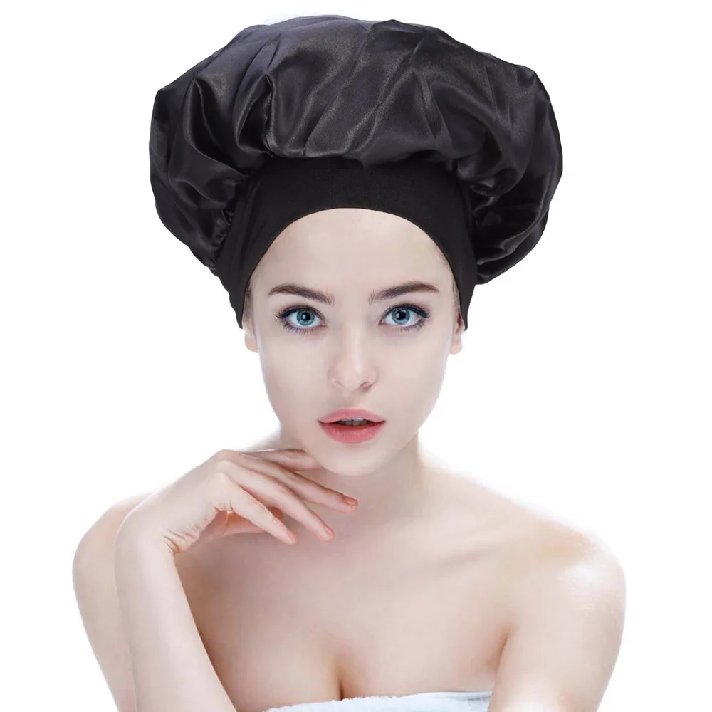 

2pcs Nightcap Wide Side Elastic Sleeping Cap Hair Loss Cap Hats Chemotherapy Cap for Girls (Black)