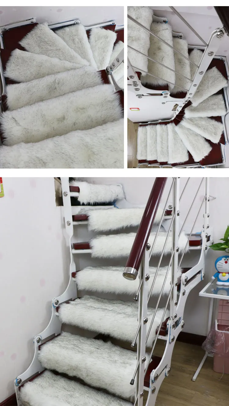 13Pcs Soft Stairs Carpet Long Plush Faux Wool Rug Non Slip Rectangle Stair Tread Mats Step Rug Carpet Protection Cover
