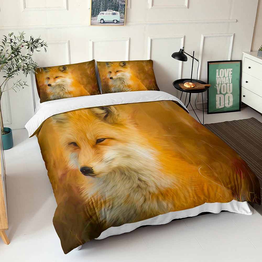 

3d Print Duvet Cover Lifelike Yellow Fox Pattern Double Bedspread With Pillowcases Fabic Decor For Bedroom