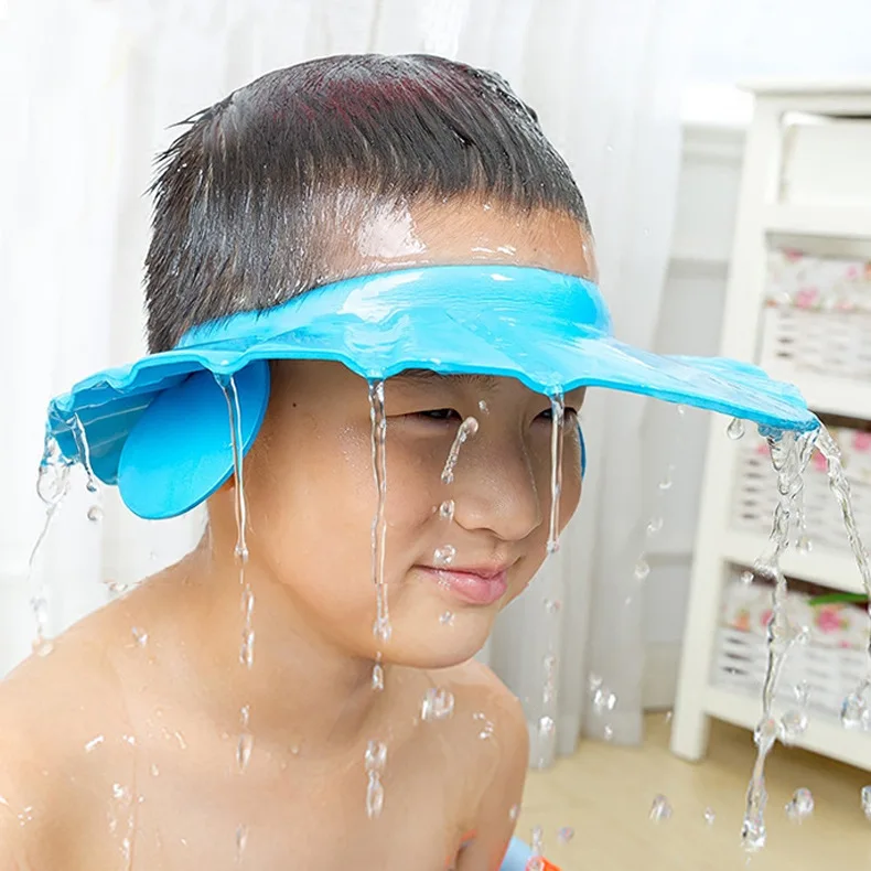 

2020 Baby Shower Caps Shampoo Cap Wash Hair Kids Bath Visor Hats Adjustable Waterproof Ear Protection Eye Children Hats