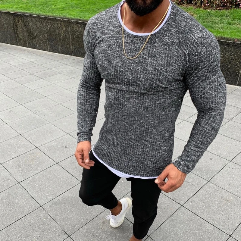 Осенний свитер мужской модный однотонный вязаный тонкий Женский Повседневный