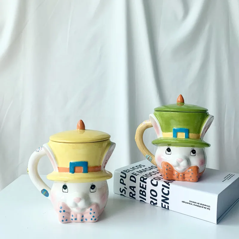 Taza 3D de conejo de pascua, vaso de agua de cer&aacute;mica de dibujos animados, taza de gran capacidad para el hogar y la Oficina, taza de caf&eacute; con leche-5