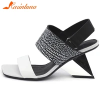 karinluna fashion genuine leather female summer sandals mixed color back strap striped style strange women sandals women shoes